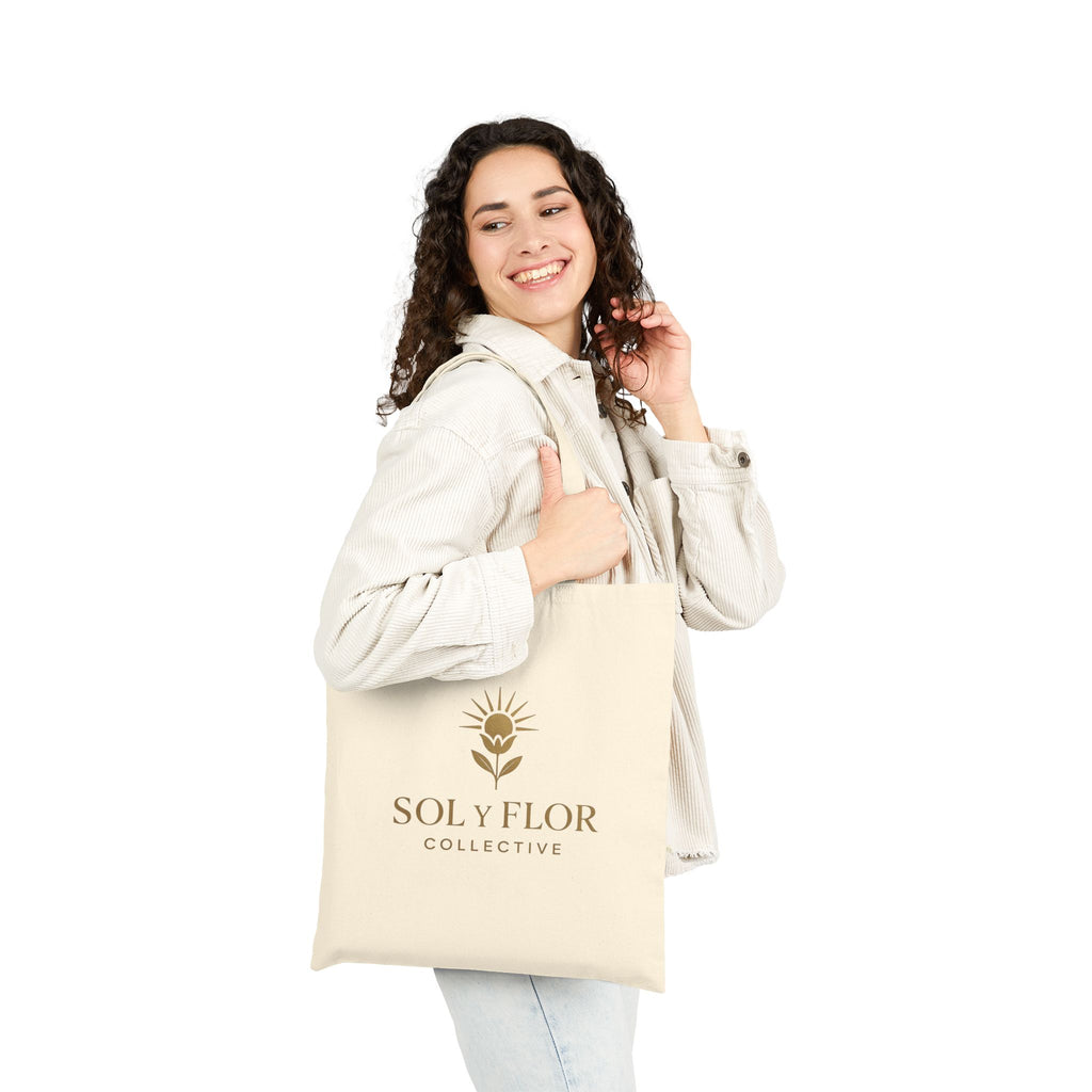 sol y flor logo tote bag | cotton canvas beach market tote